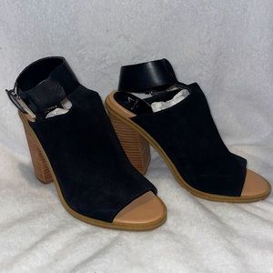 Marc Fisher chunky black suede block heel MILVASHI with ankle strap. Worn once